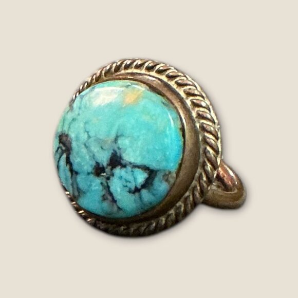 Vintage Turquoise & Copper Ring Size 4 Round Stone Design - Picture 1 of 7